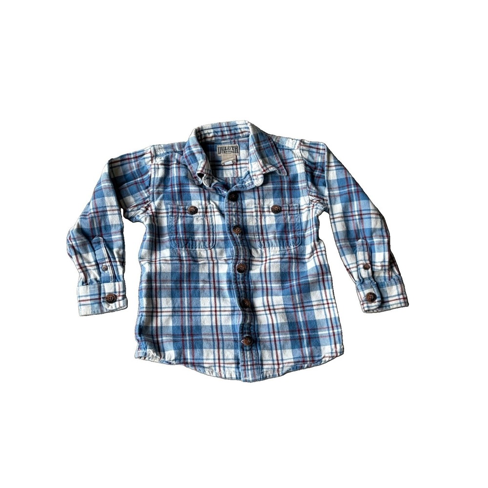 Toddler Daluth Trading Co. Boys Flannel Button Down Long Sleeve Shirt Plaid Blue